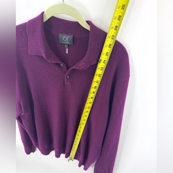 Qi Cashmere Sweater Mens L Purple Button Henley Collar Long Sleeve Pullover - Picture 8 of 9